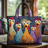 Borsa artigianale trapuntata con cinque galline colorate A minha loja