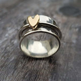 Anello Vintage Argento con Cuore Dorato