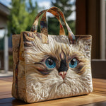 Borsa artigianale trapuntata con gatto bianco dagli occhi blu A minha loja