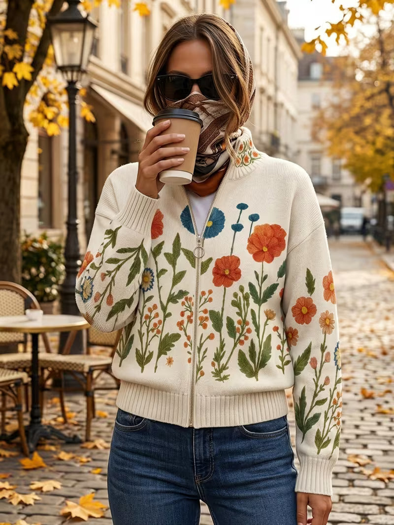 Wrenna™ | Zip-Up Cardigan in Wildflower Print A minha loja