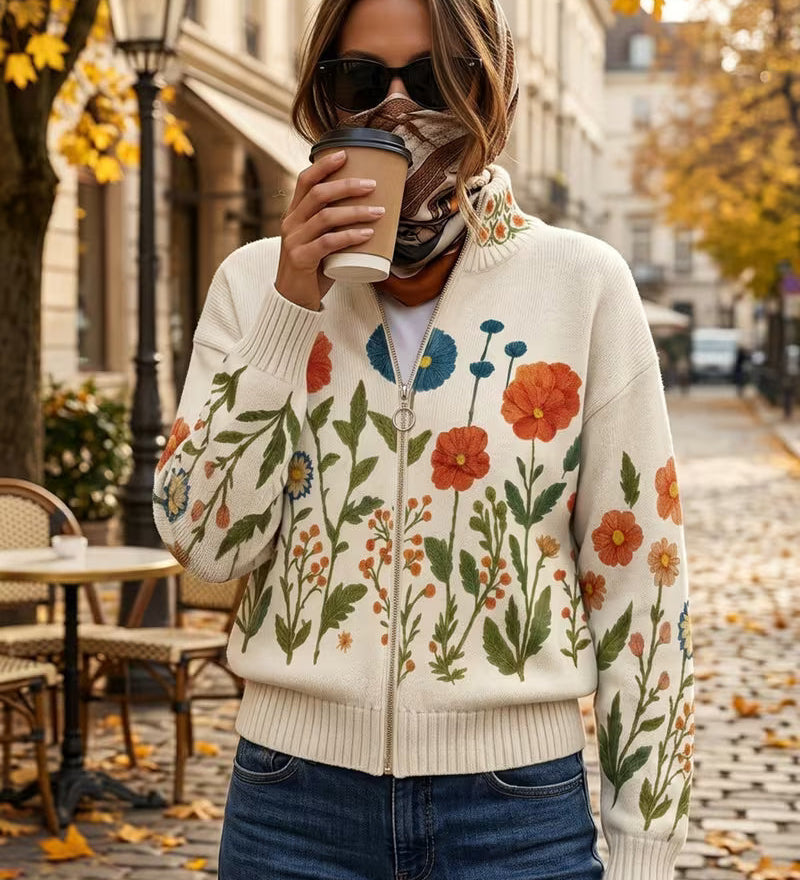 Wrenna™ | Zip-Up Cardigan in Wildflower Print A minha loja