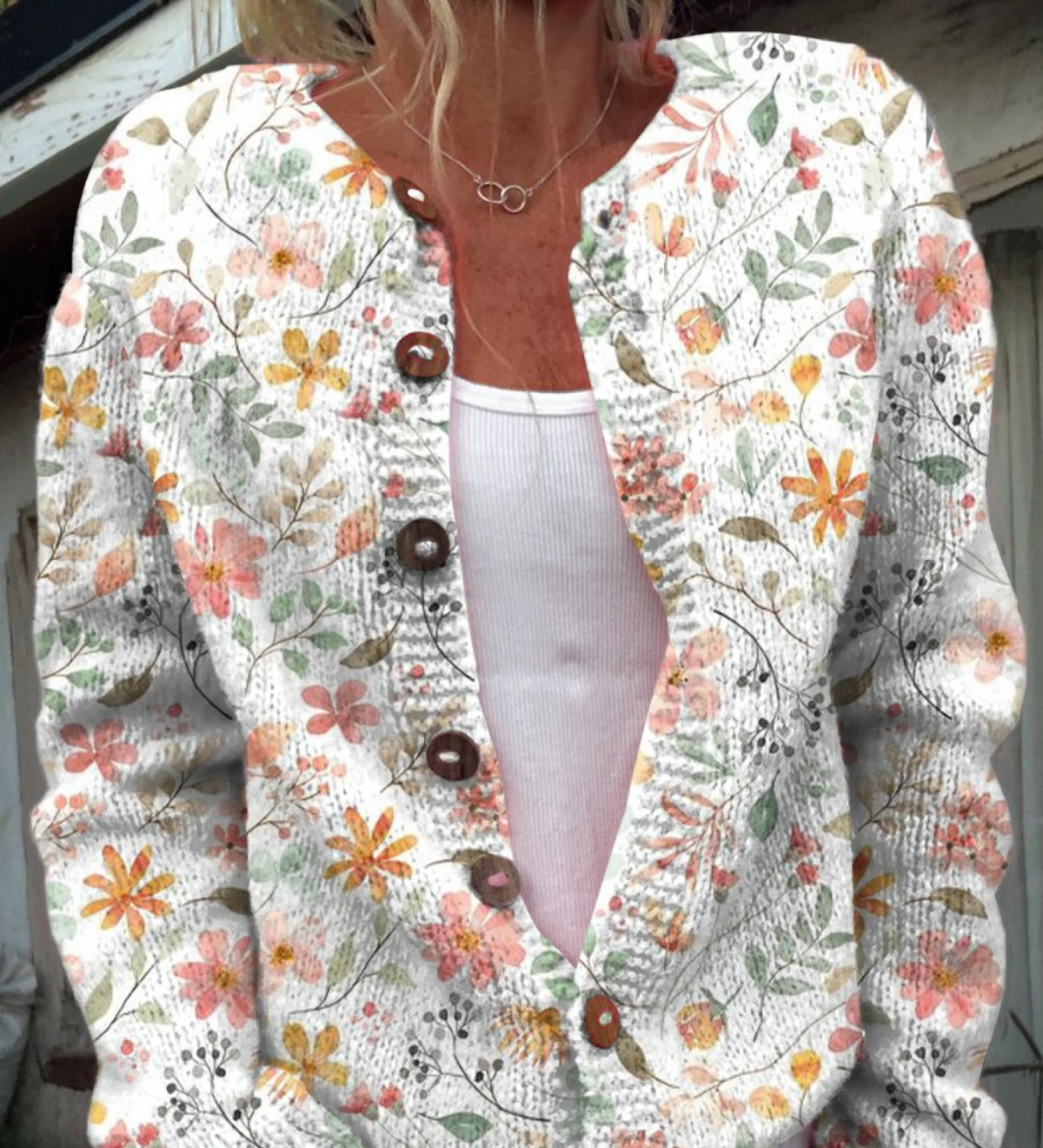 Cardigan Vintage a Motivo Floreale per Donna Aurora Roma