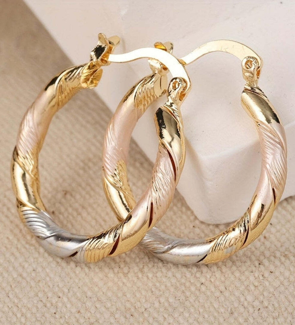 Orecchini Vintage a Cerchio in Oro, Argento e Rosa