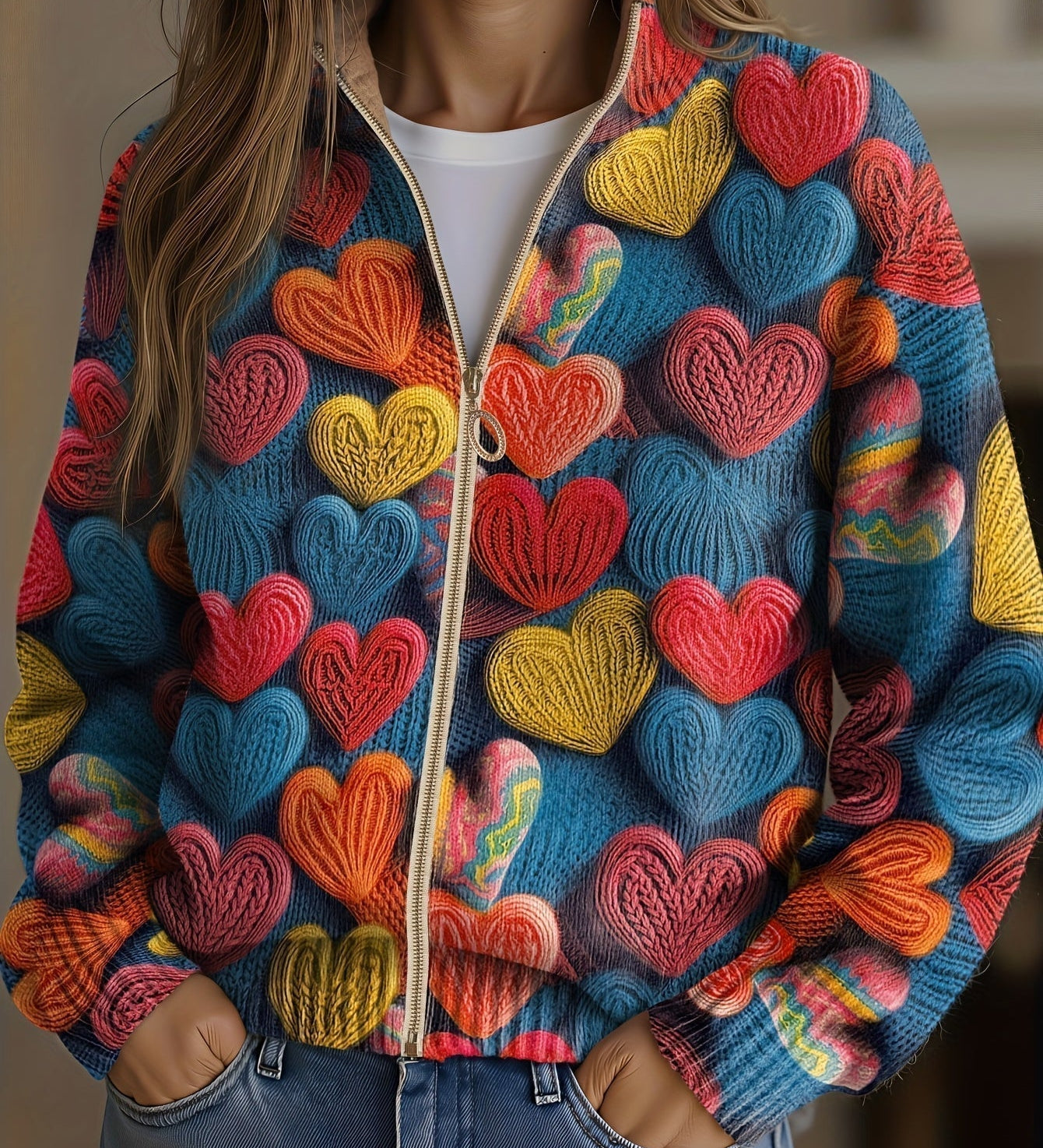 Valentine™ | Maglia Testurizzata a Cuori Multicolori A minha loja
