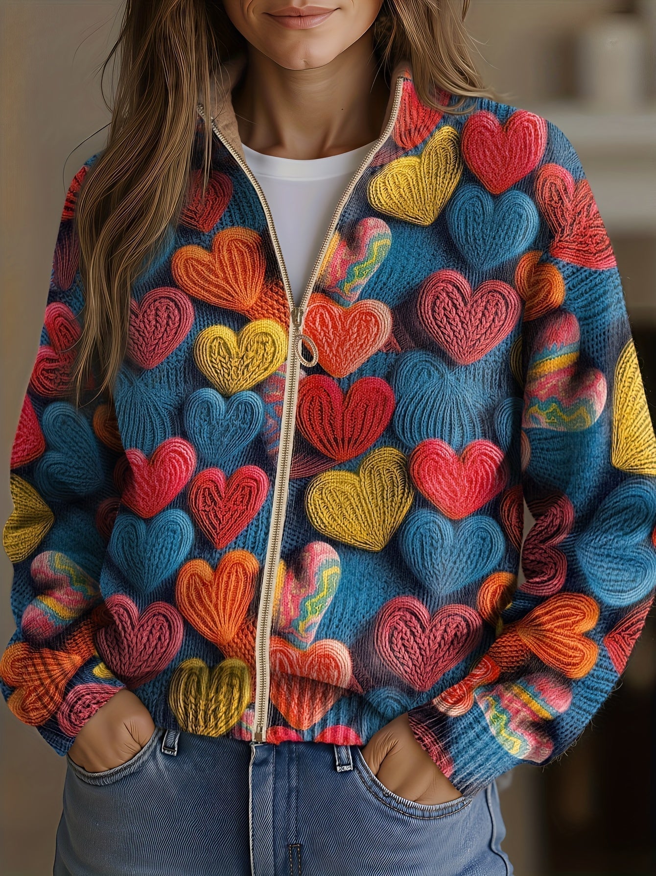 Valentine™ | Maglia Testurizzata a Cuori Multicolori A minha loja