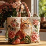 Borsa artigianale trapuntata con gatto rosso e rose A minha loja