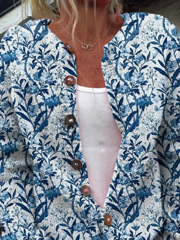 TIVERLY | Vintage Floral Cardigan with Front Buttons A minha loja