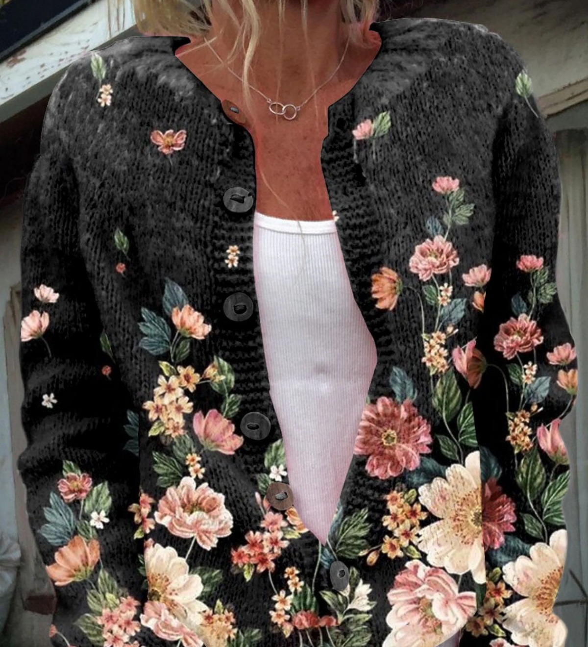 Cardigan Vintage con Motivo Floreale per Donne Aurora Roma