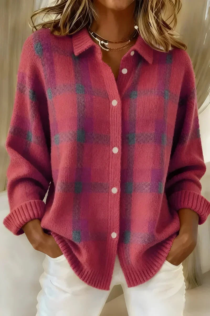 Ashley™ | Cardigan Classico a Quadri con Collo Elegante A minha loja
