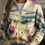 Marlowe | Cardigan Donna con Zip e Fiori di Cardo