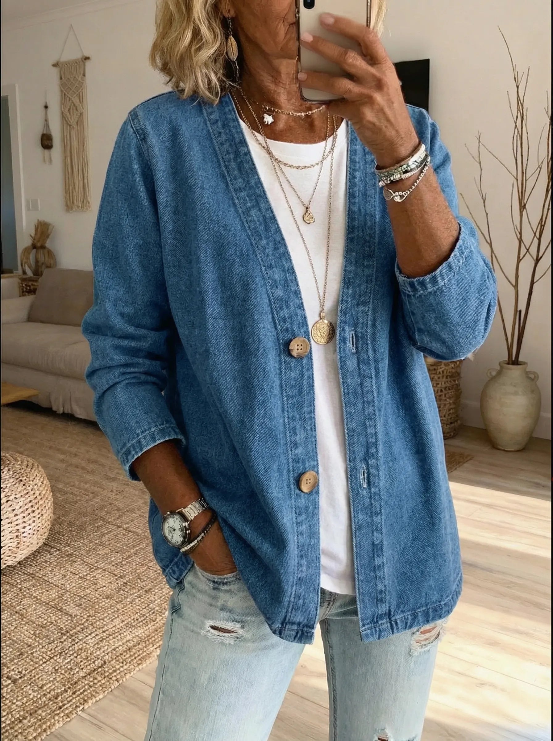 Classico Cappotto in Denim con Chiusura a Bottoni A minha loja