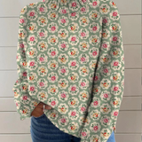 Chloe | Maglione con Collo Alto e Motivo Floreale