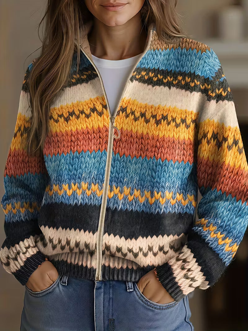 Yseult™ | Cardigan a righe zigzag multicolore in maglia A minha loja