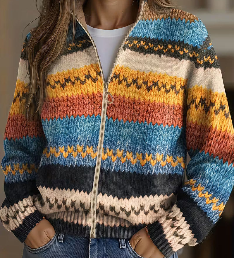 Yseult™ | Cardigan a righe zigzag multicolore in maglia A minha loja
