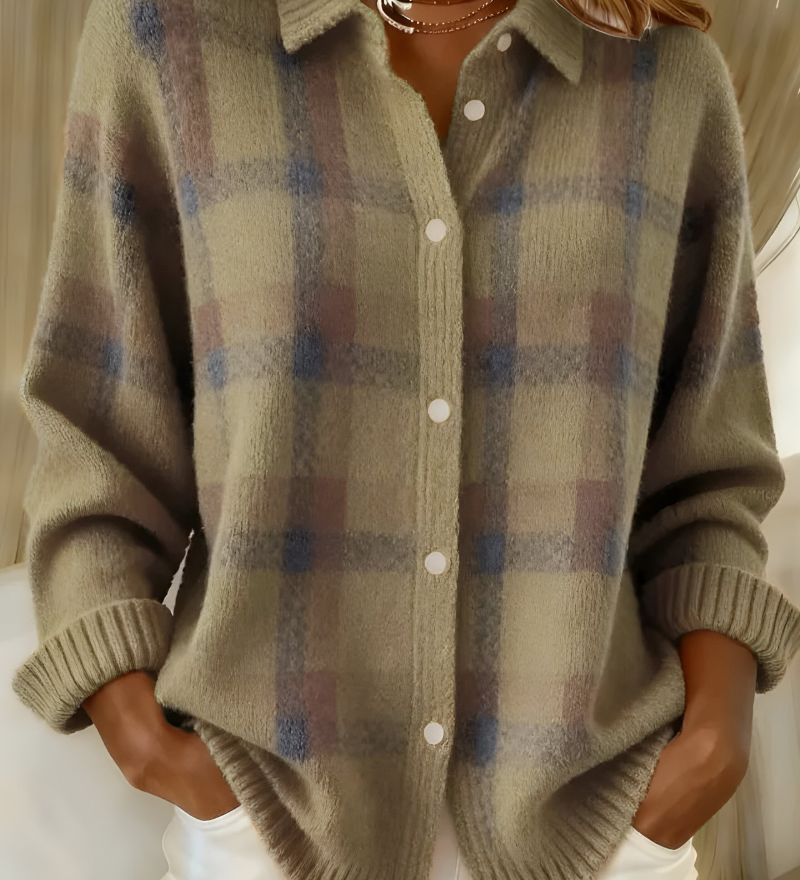 Corinne | Cardigan Donna a Quadri con Bottoni