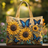 Borsa artigianale trapuntata con girasoli e farfalle blu A minha loja