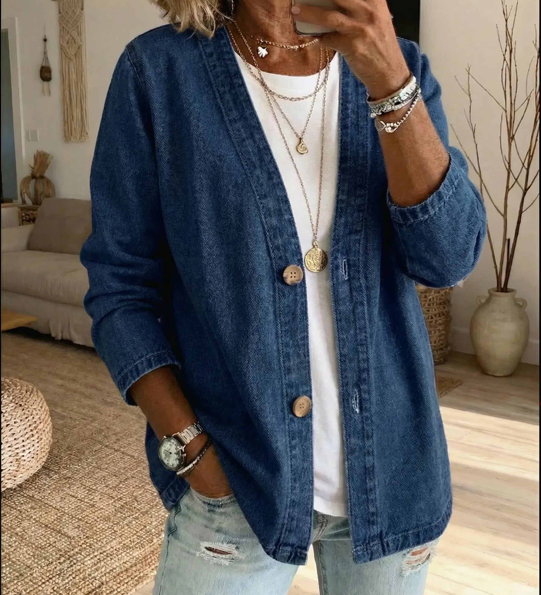 Classico Cappotto in Denim con Chiusura a Bottoni A minha loja