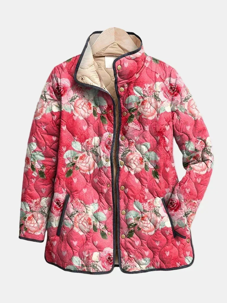 Freya | Giacca Trapuntata con Stampa Floreale in Rosa Elegante A minha loja
