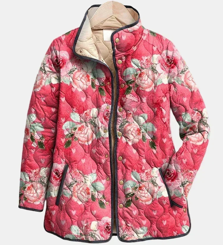 Freya | Giacca Trapuntata con Stampa Floreale in Rosa Elegante A minha loja