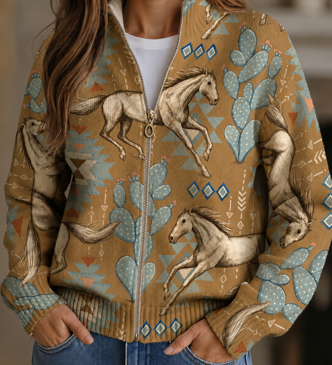 Perpetua™ | Cardigan Zip Desert Horse & Cactus A minha loja