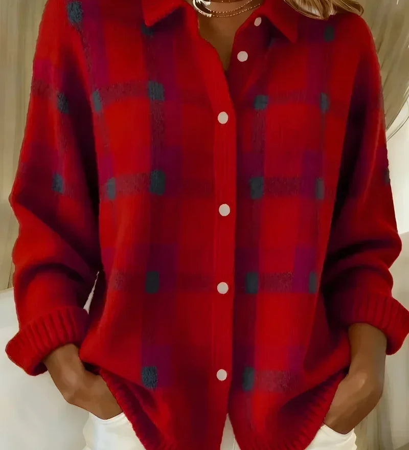 Brittany™ | Soft Checkered Button-Up Cardigan A minha loja