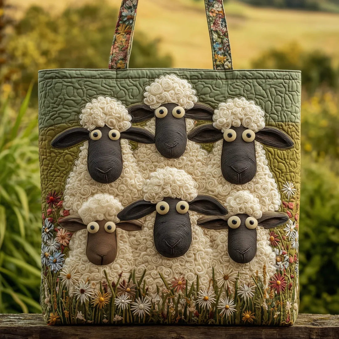 Borsa artigianale trapuntata con cinque pecore A minha loja