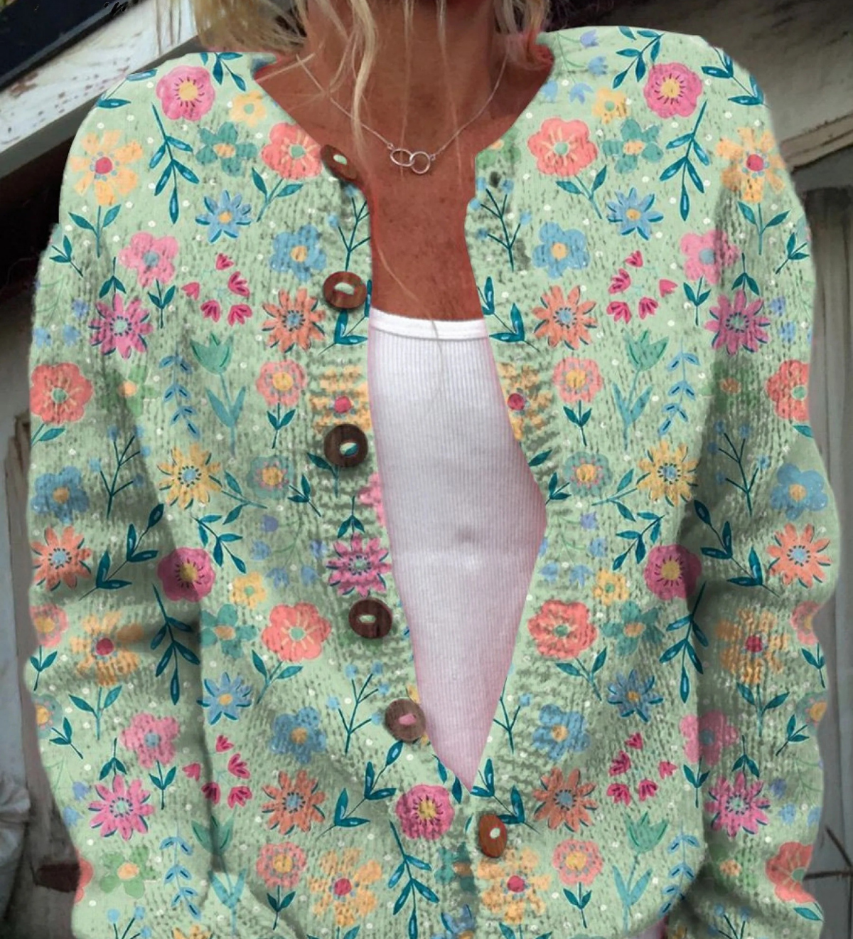 Cardigan Vintage con Motivo Floreale per Donne Aurora Roma