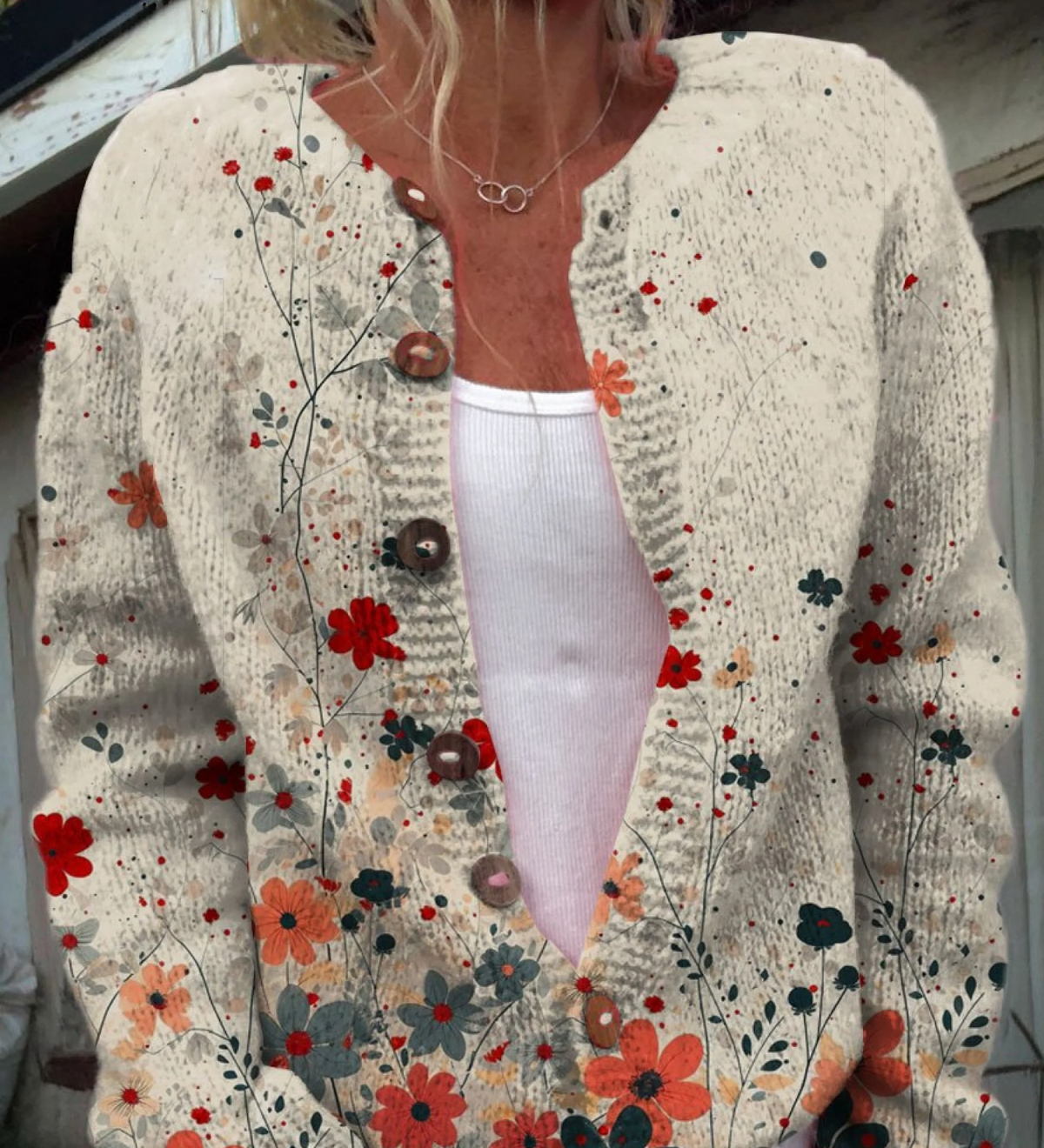 Cardigan Vintage con Motivo Floreale per Donne Aurora Roma