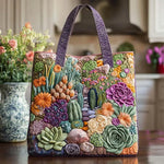 Borsa artigianale trapuntata con giardino di succulente A minha loja