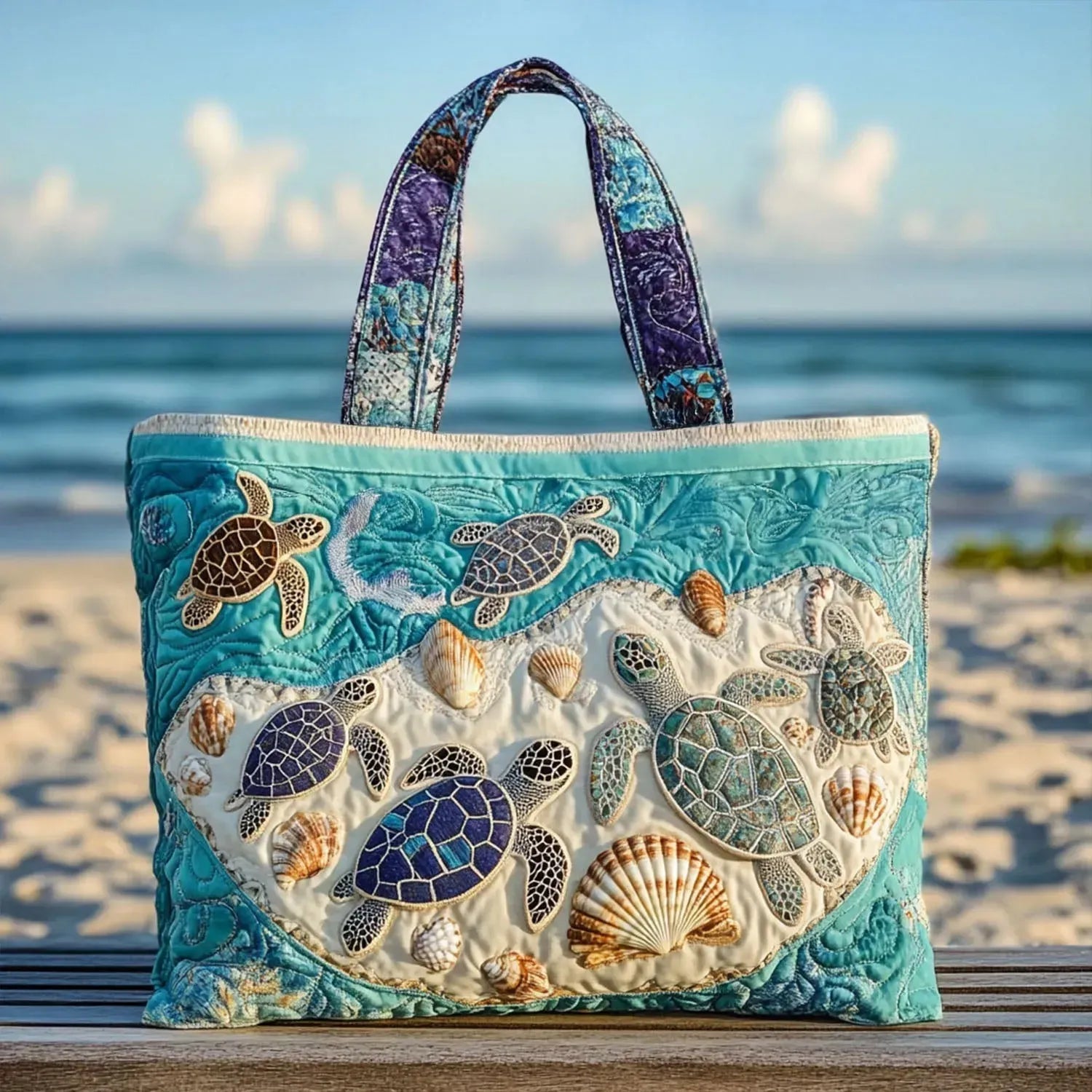 Borsa artigianale trapuntata con tartarughe A minha loja