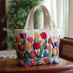 Borsa artigianale trapuntata con giardino di tulipani A minha loja