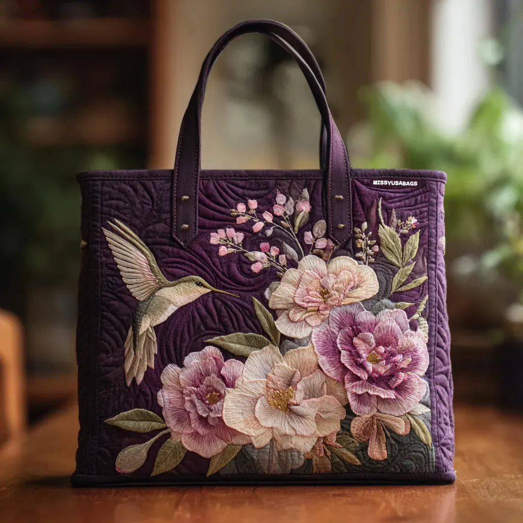 Borsa artigianale trapuntata con colibrì e orchidee A minha loja