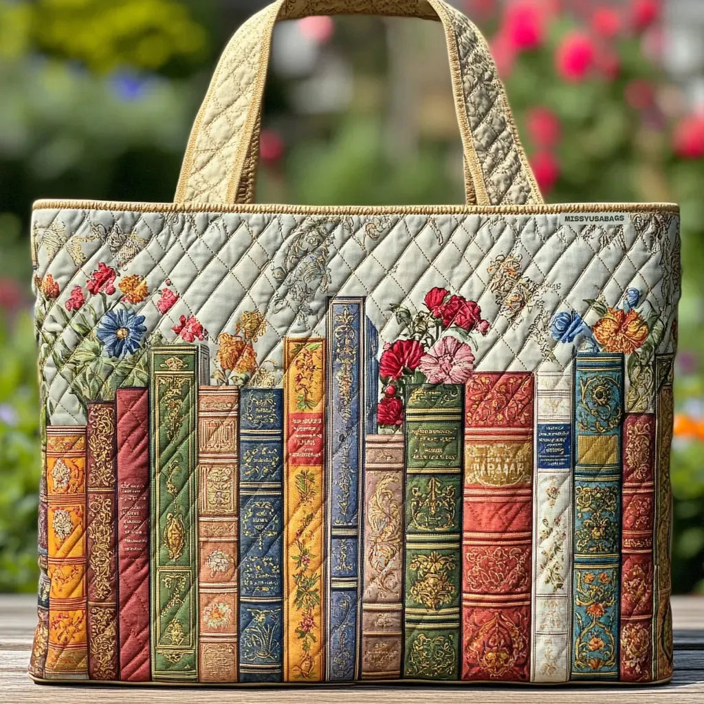 Borsa artigianale trapuntata con biblioteca magica A minha loja