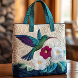 Borsa artigianale trapuntata con colibrì e fiore bianco A minha loja