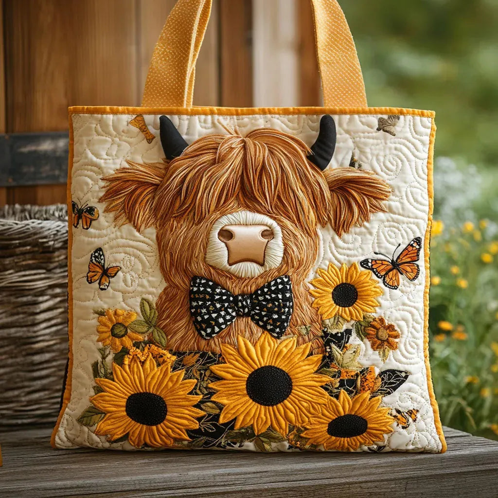 Borsa artigianale trapuntata con mucca e girasoli A minha loja
