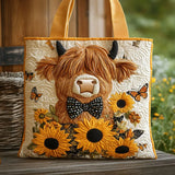 Borsa artigianale trapuntata con mucca e girasoli A minha loja