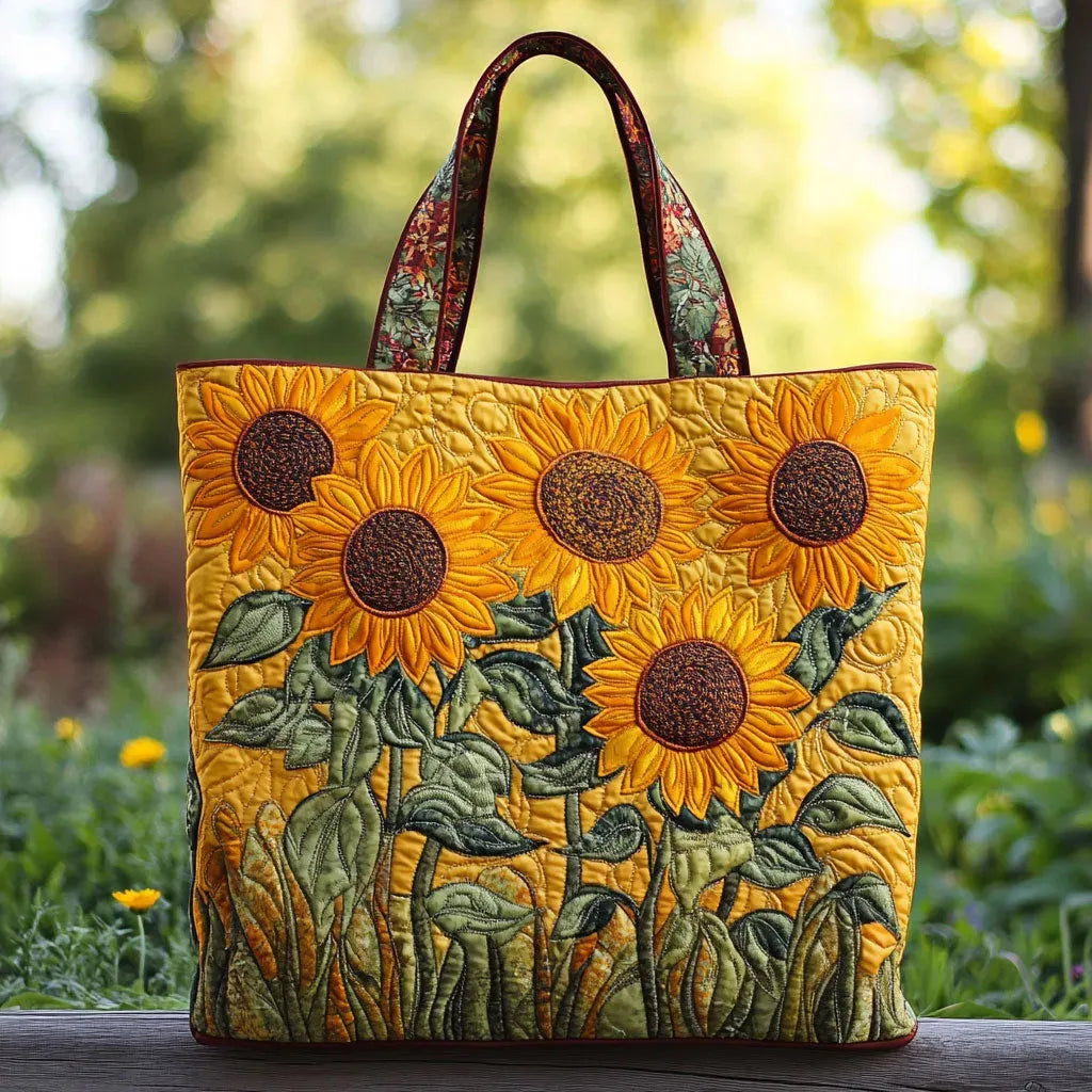 Borsa artigianale trapuntata con girasole A minha loja