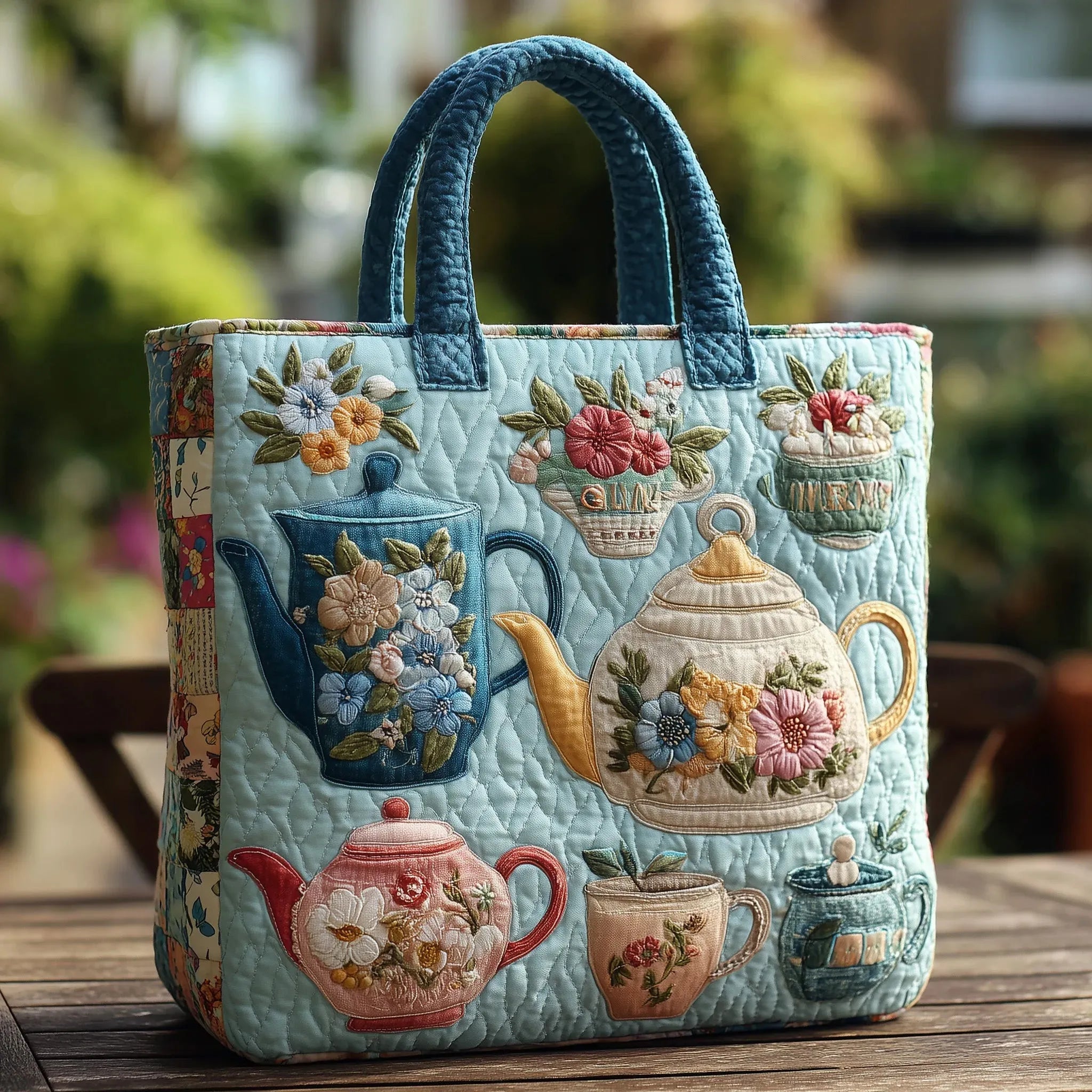 Borsa artigianale trapuntata con fantasia primaverile A minha loja