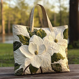 Borsa artigianale trapuntata con gigli bianchi eleganti A minha loja