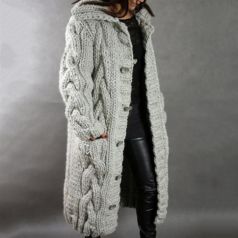 Eliška – Cappotto lungo da donna lavorato a maglia con cappuccio A minha loja