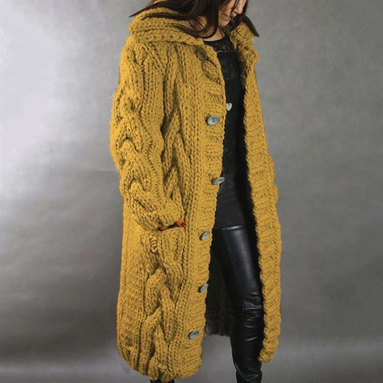 Eliška – Cappotto lungo da donna lavorato a maglia con cappuccio A minha loja