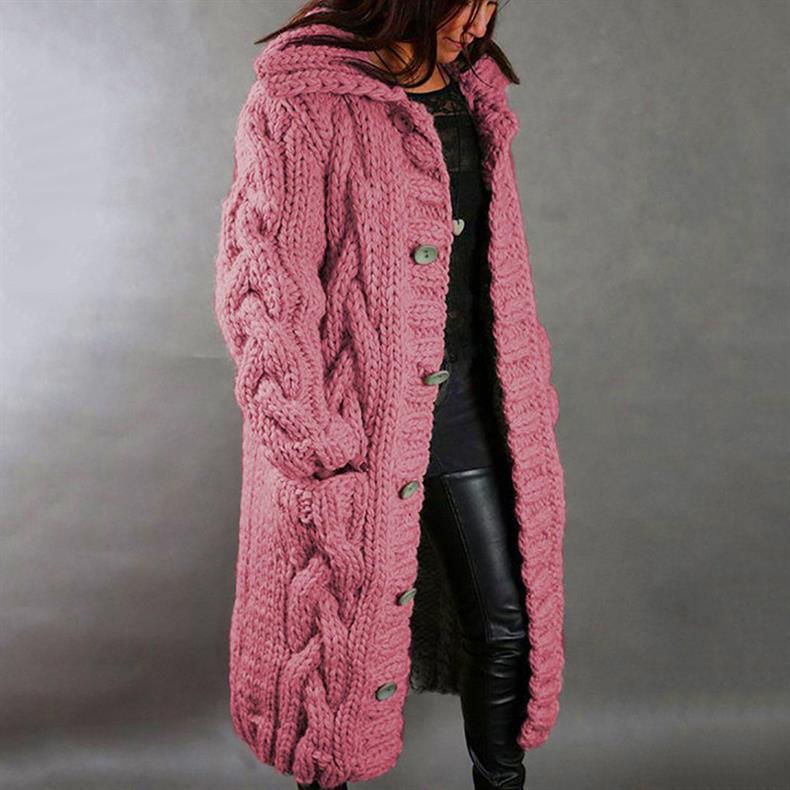 Eliška – Cappotto lungo da donna lavorato a maglia con cappuccio A minha loja