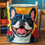 Cesto portabiancheria trapuntato con Bulldog francese e fiori NCU0NXD546
