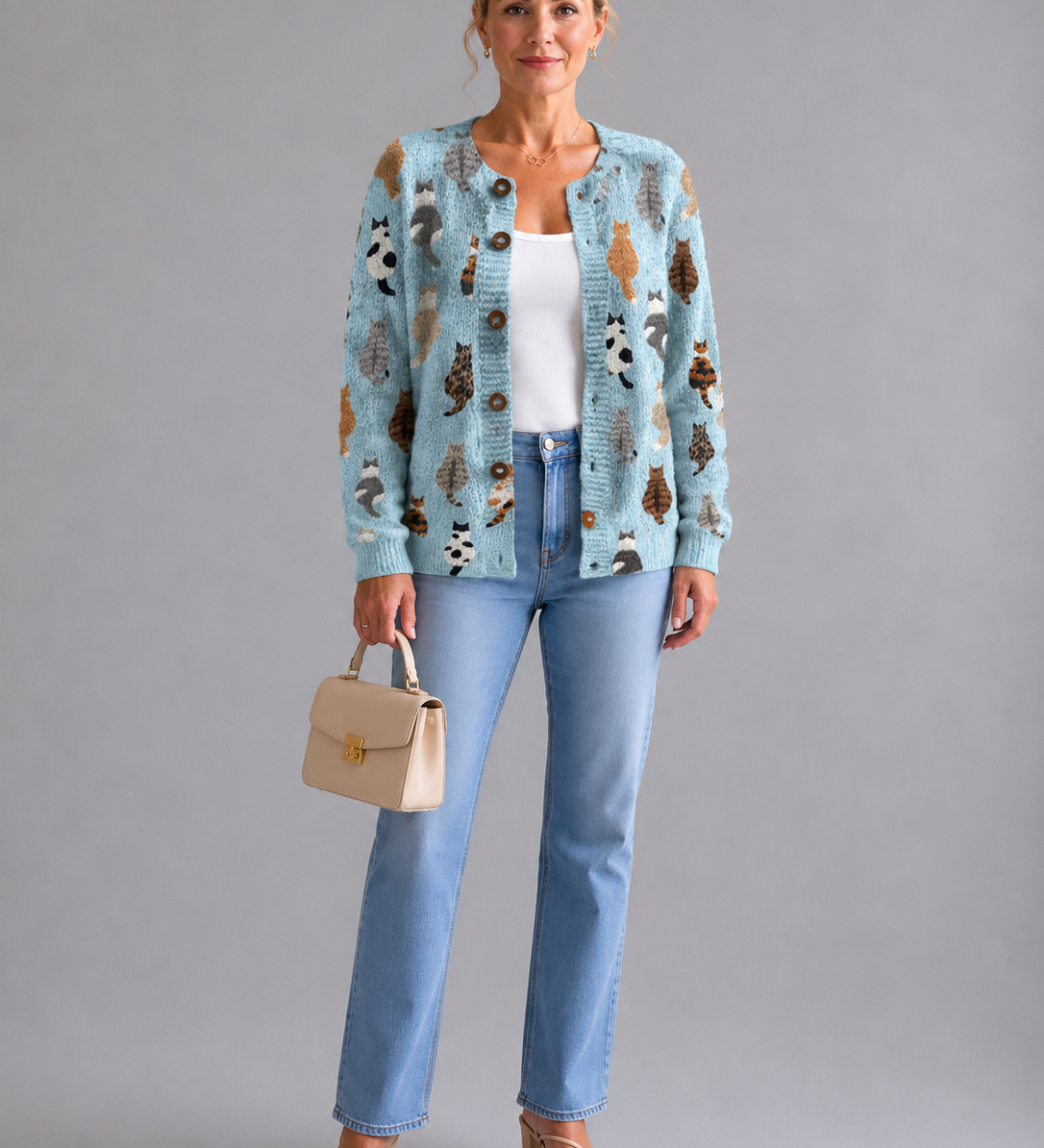 Charlotte™ | Accogliente Cardigan con Stampa di Gatti A minha loja