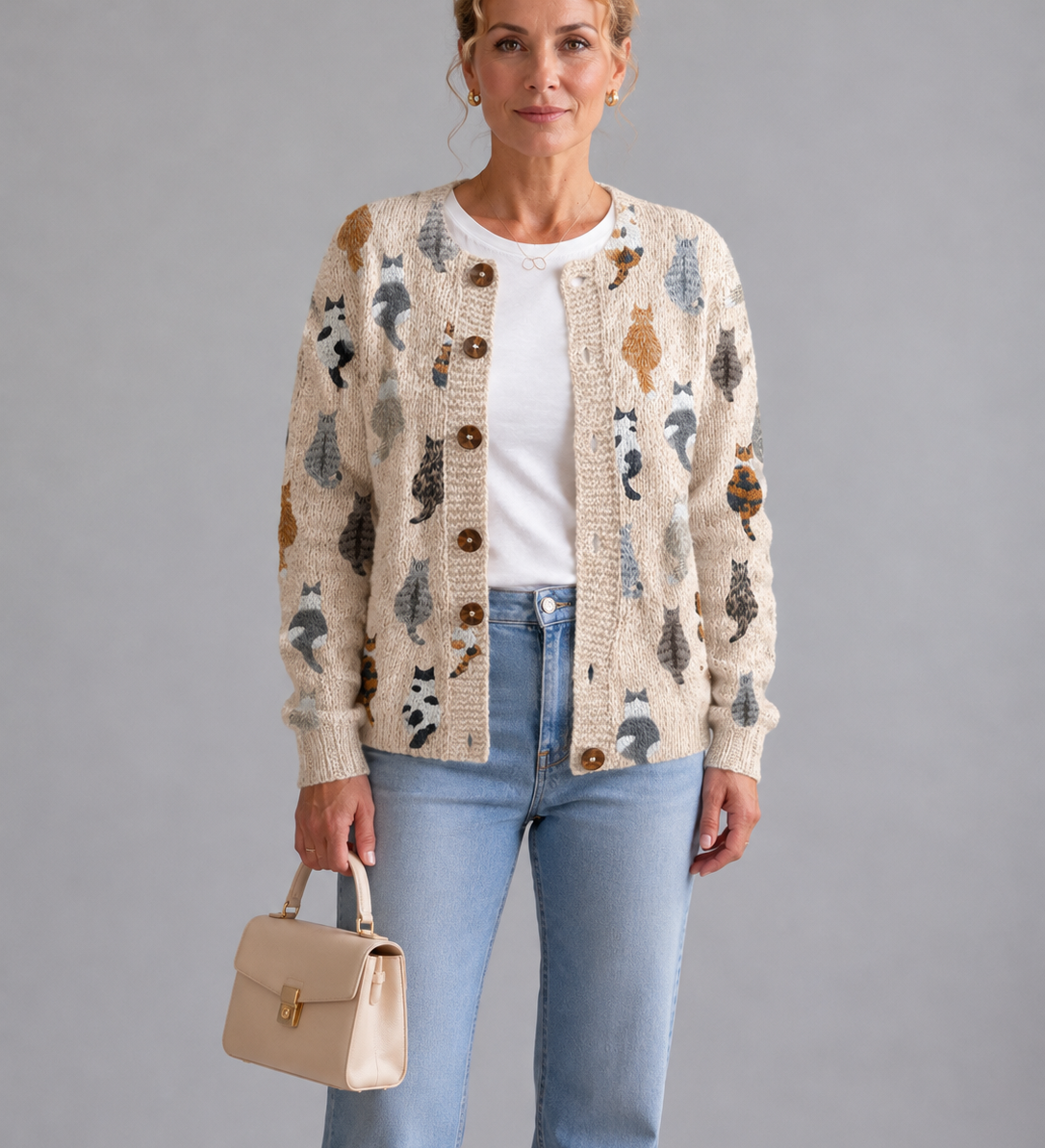 Charlotte™ | Accogliente Cardigan con Stampa di Gatti A minha loja