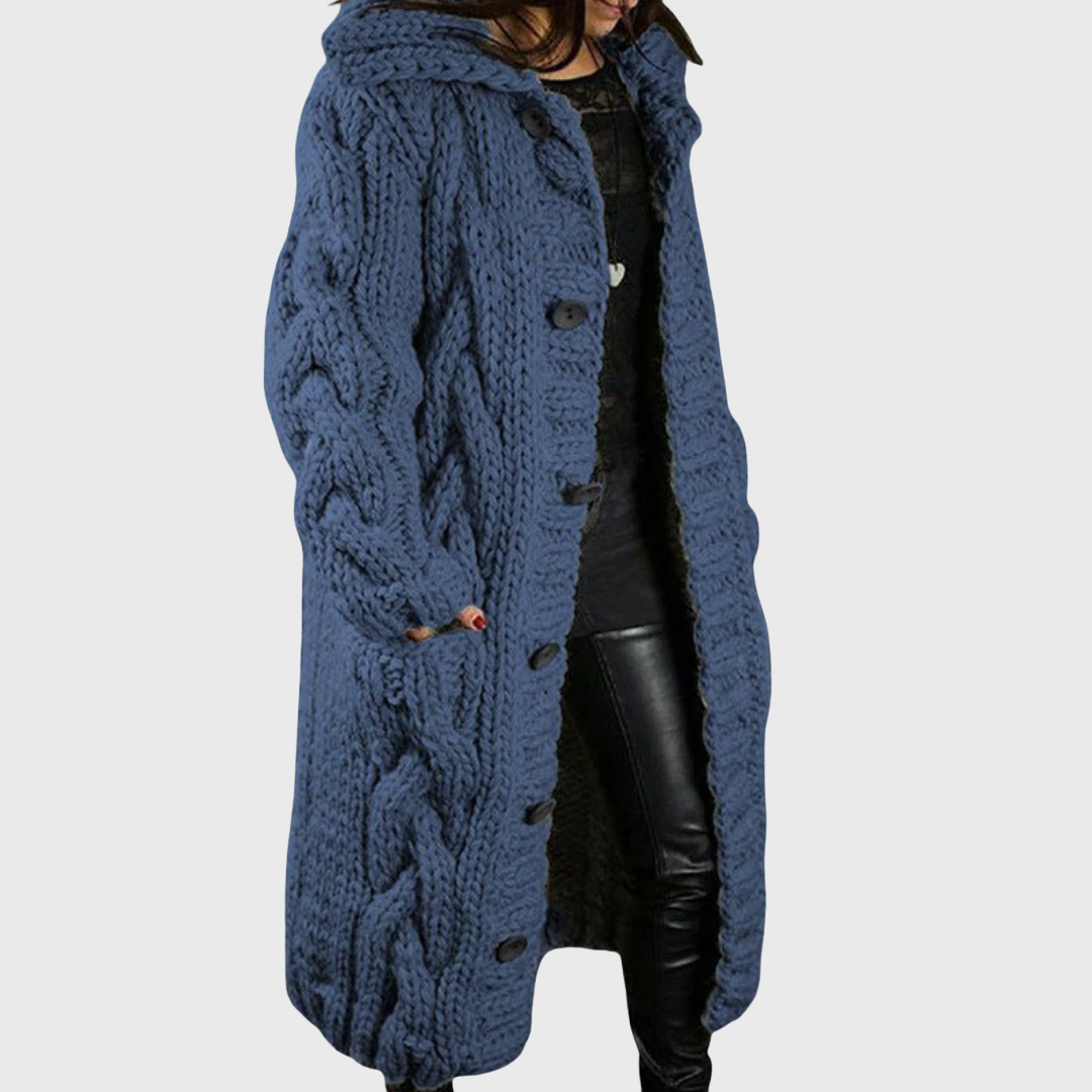 Eliška – Cappotto lungo da donna lavorato a maglia con cappuccio A minha loja