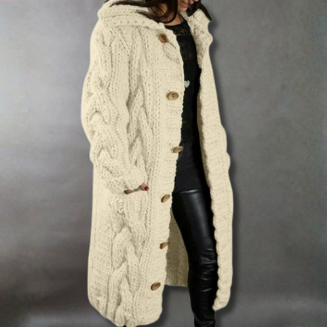 Eliška – Cappotto lungo da donna lavorato a maglia con cappuccio A minha loja