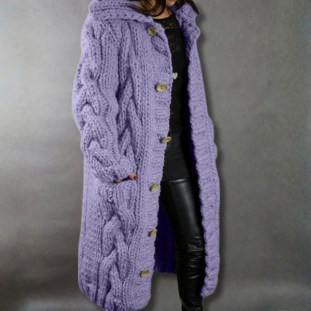 Eliška – Cappotto lungo da donna lavorato a maglia con cappuccio A minha loja