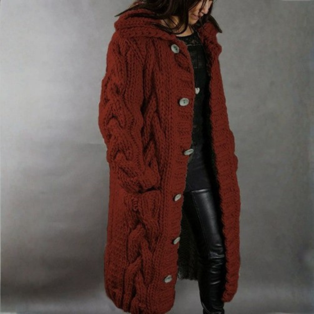 Eliška – Cappotto lungo da donna lavorato a maglia con cappuccio A minha loja