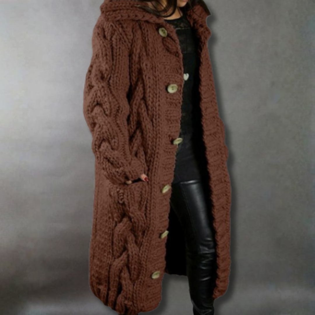 Eliška – Cappotto lungo da donna lavorato a maglia con cappuccio A minha loja